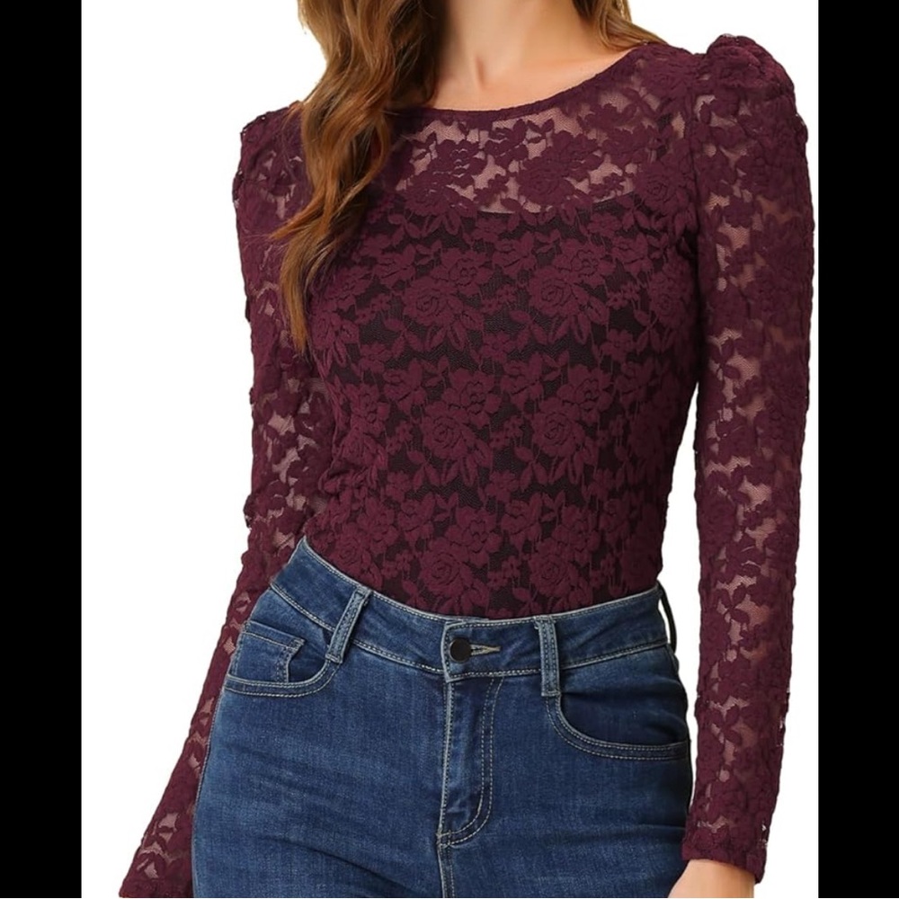 Elegant Lace Long Sleeve Top in Deep Purple